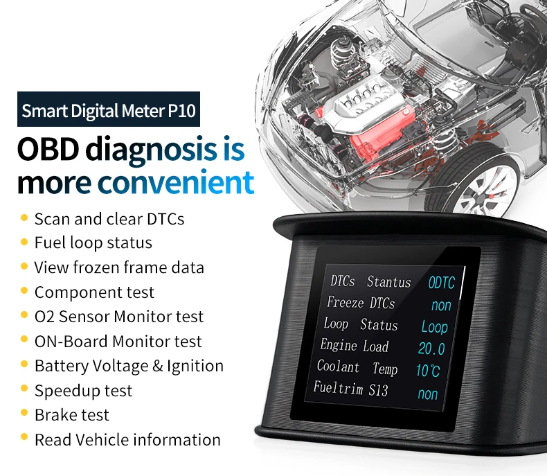Auto Gauge Factory Price P10 HUD OBD Auto Diagnostic display for cars obd2 meter speed alarm tpm hud display