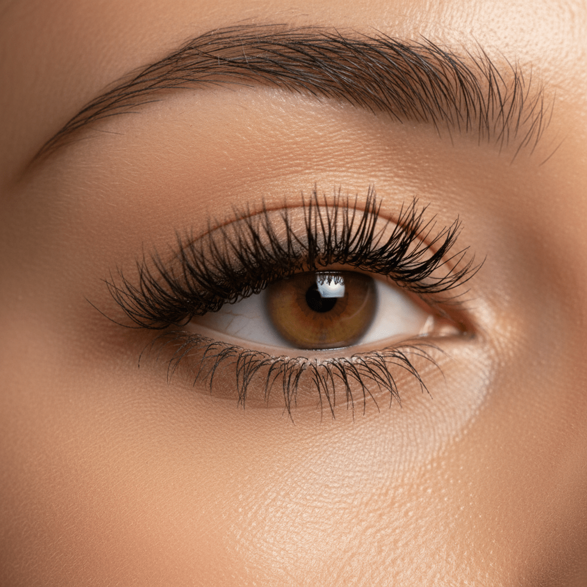 Extreme macro shot of an eye with green tightline eyeliner and fuller lashes.