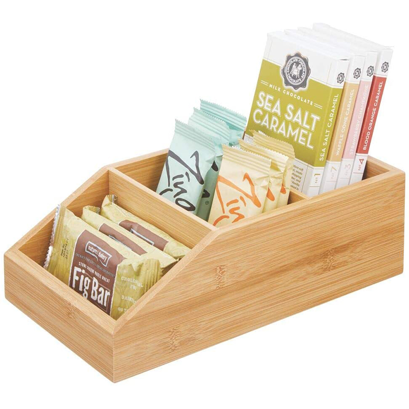 Бамбуковые деревянные ящики для хранения еды и ящики разделены 3 отсека и наклонная передняя часть для кухонного шкафа