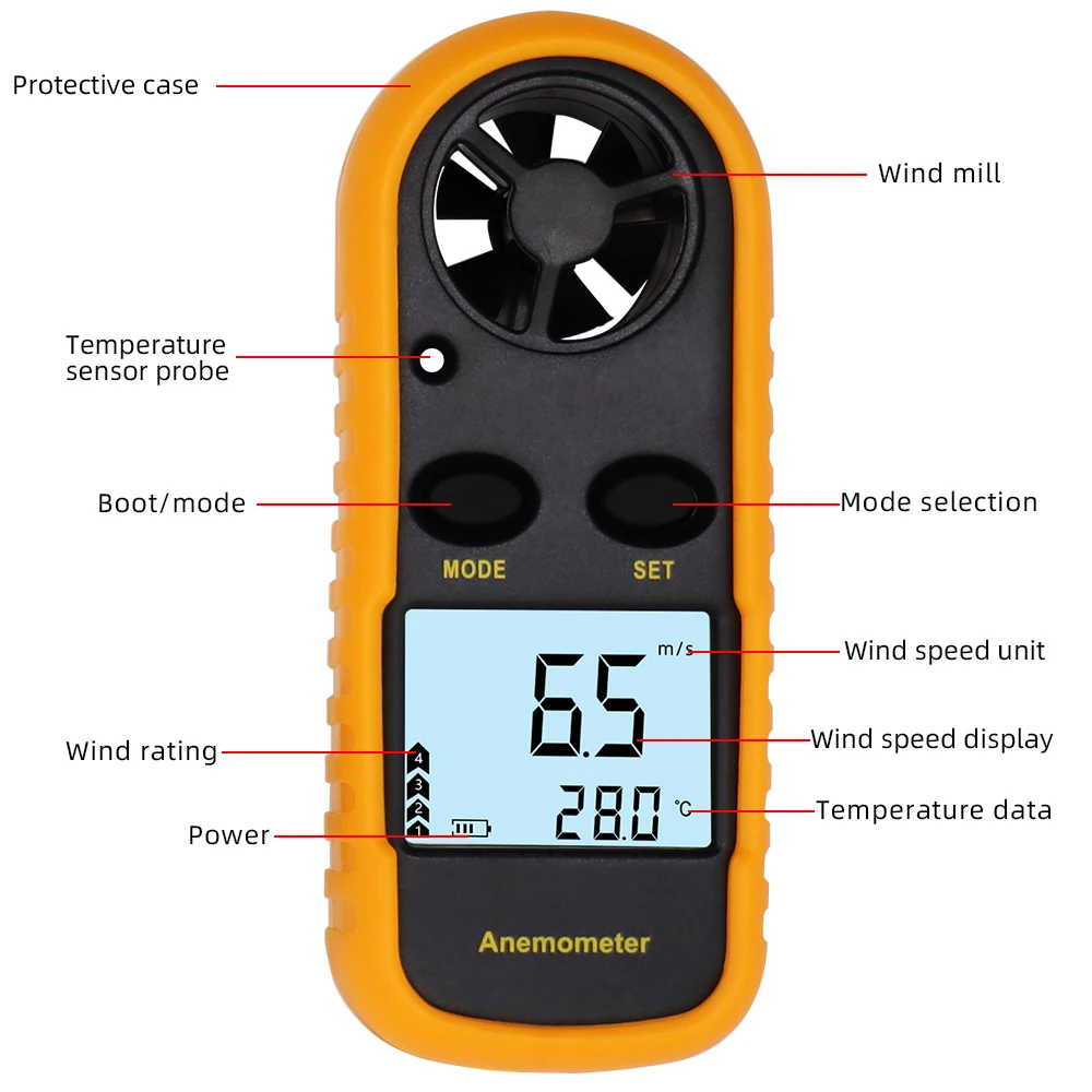 GM816 Digital Anemometer Wind Speed Meter Tester Air Velocity Airflow Temperature LCD Backlight Wind Speed Meter