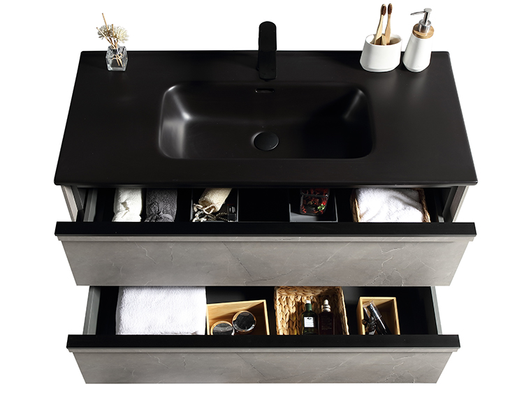 Italian luxury black basin wall hung marble vanity bathroom modern cabinet