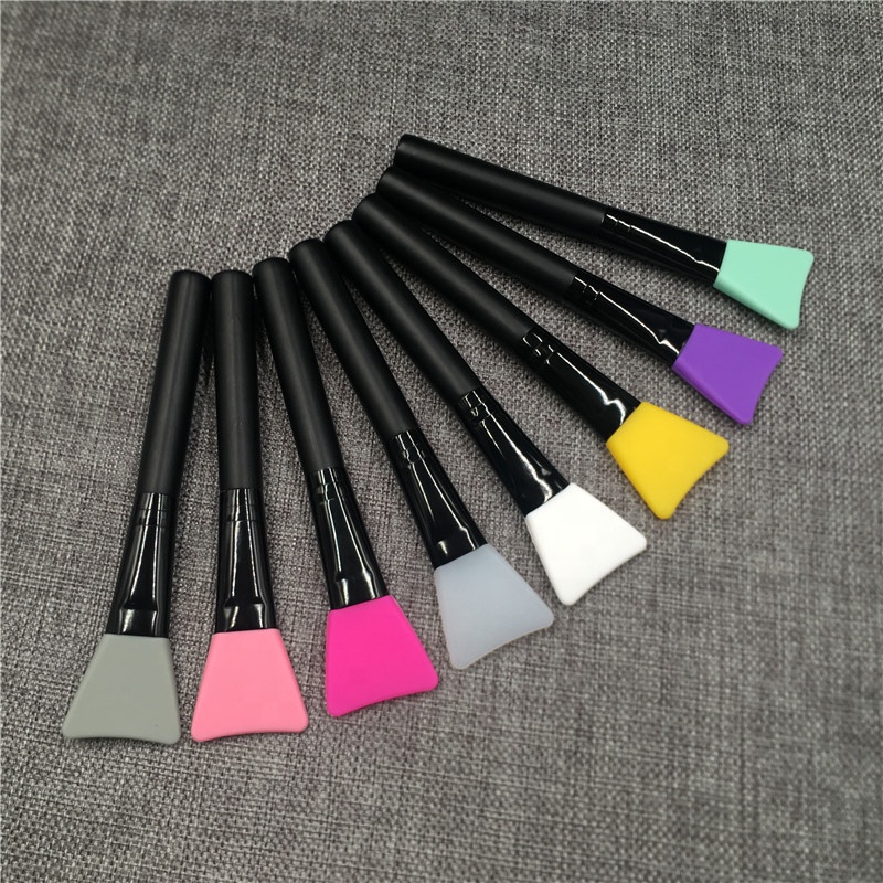 Цветная силиконовая кисть «сделай сам» для маски для лица, косметический шпатель, аппликатор, инструмент для макияжа для веганов, плоская кисть с черной деревянной ручкой