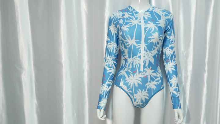 SS2025 OCEAN BLUE FRONT ZIP SWIMMING SUIT   UV UPF 50+