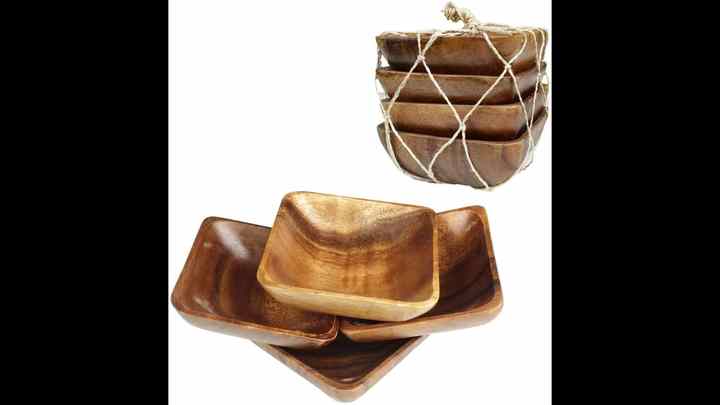 Wood Carved Plates Set of Calabash Bowls Size 4