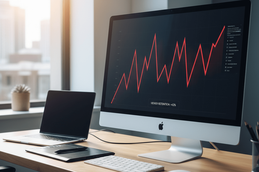 Office monitor displaying abstract engagement graphs under natural light, symbolizing survival thriller marketing success