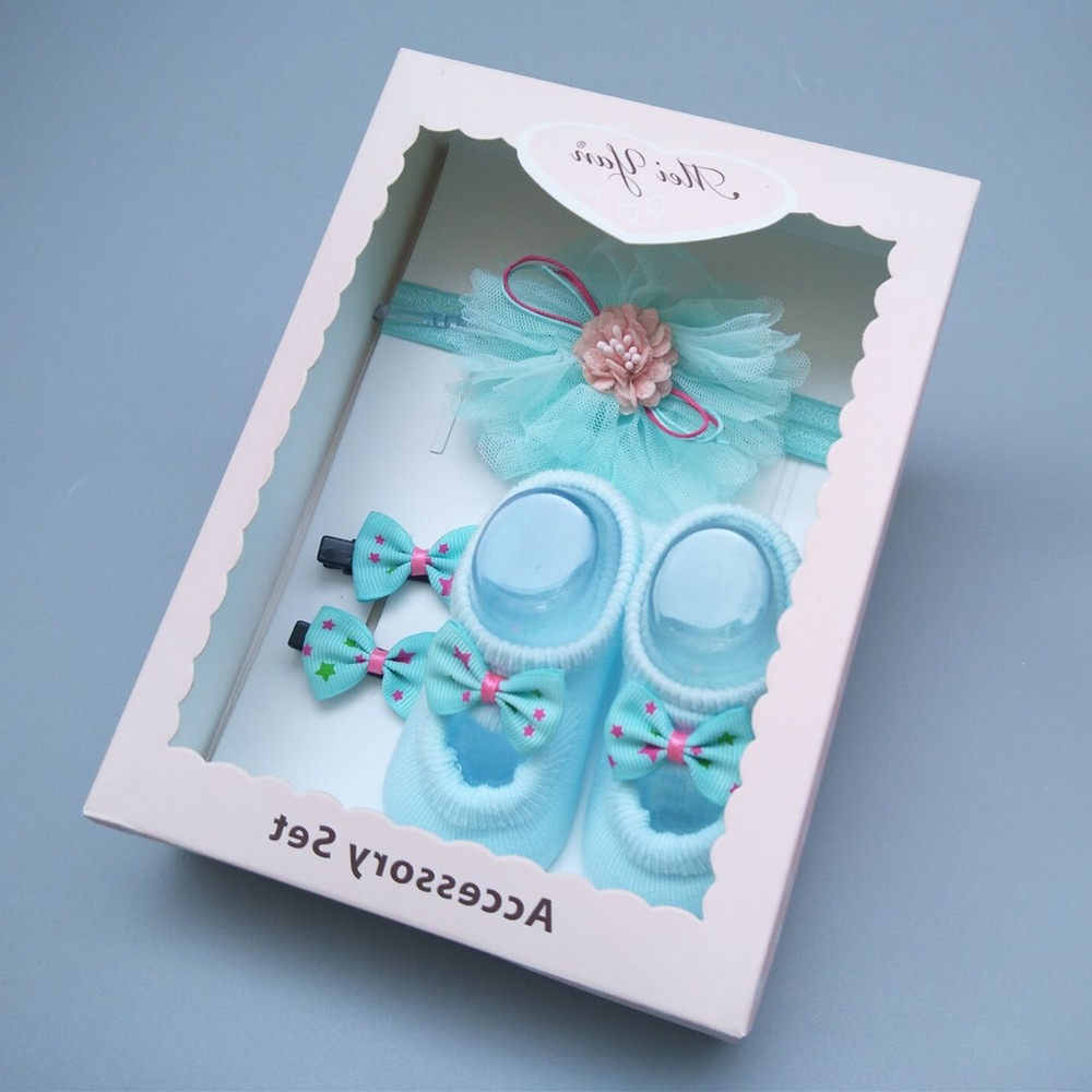 Детские носки с милыми цветами, набор с коробкой для волос, детские носки для пола на весну и лето, носки для малышей