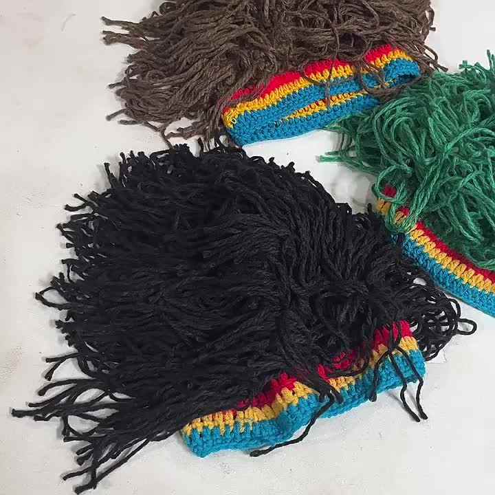 Divertente parrucca cappelli da barba fatti a mano in maglia retrò Hippie  Beanie Rasta cappello con Dreadlocks cappellini per feste di Halloween