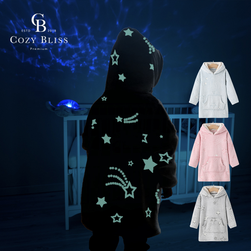 Уютная пригодная для носки Толстовка одеяло оверсайз Толстовка Шерпа топ для детей и взрослых светящаяся в темноте одежда для сна
