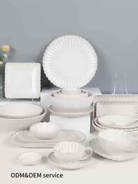 Nordic Retro Ivory White Ceramic Dinnerware Sets for Weddings