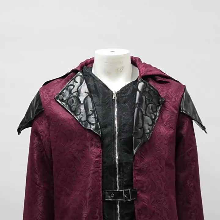 Giacca Steampunk gotica da uomo Frac di Halloween Cosplay Costume da assassino con cappuccio Cappotto nero con cerniera da guerriero vichingo medievale 5XL  200000343