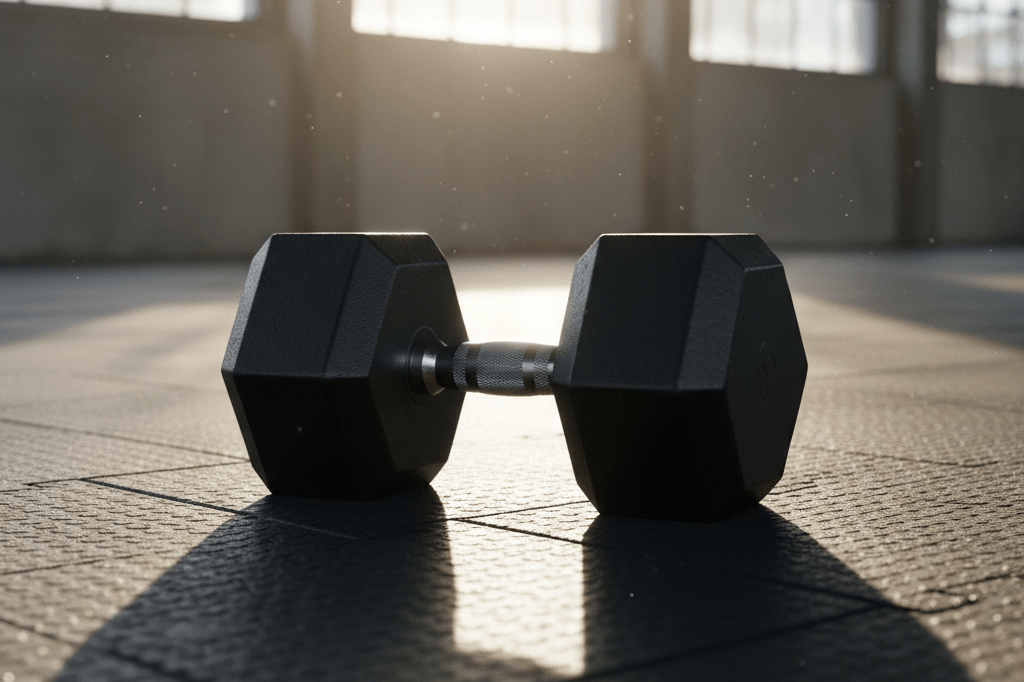 Pair of black fixed dumbbells on gym floor symbolizing sudden global fitness equipment demand