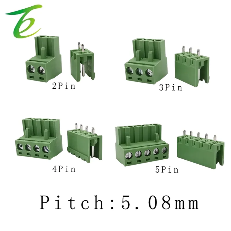 Color: NO.3 Onvas 10 Pairs Pluggable Terminal Block 5.08mm Pitch 3/4/5/6/7/8 Pin Right Angle 300V 10A