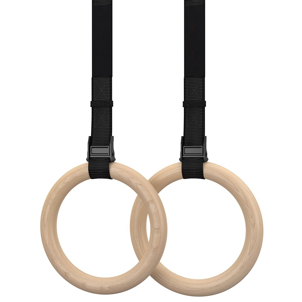 Createe Wooden Gymnastic Rings Cross Fitness Professional Steel Gymnastic Equipment Rings Buckle Set with Nylon Straps