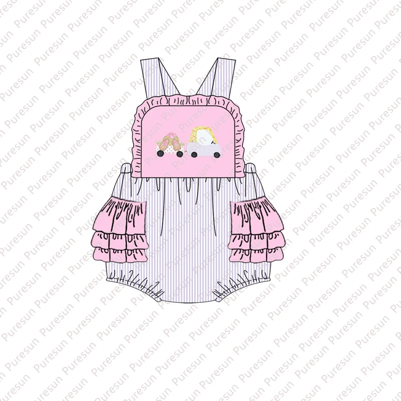 2021 Новое поступление, вязаный хлопковый seersucker, вырезанный кролик, пузырь для маленьких девочек на Пасхальный день