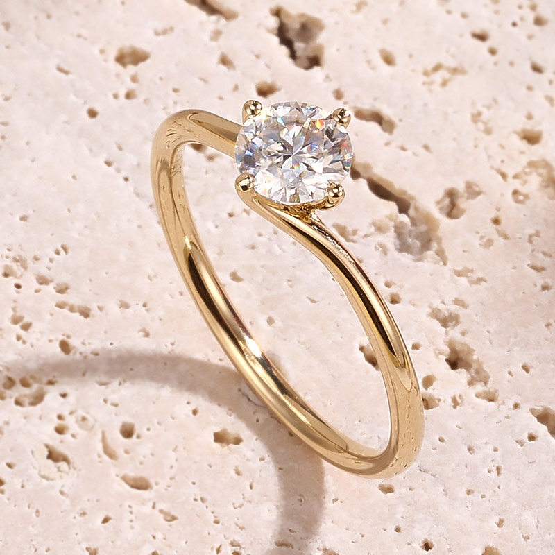 Classic 18K Gold 1.2CT Round Lab Grown Diamond CVD Solitaire Twist Ring For Women Wedding Engagement