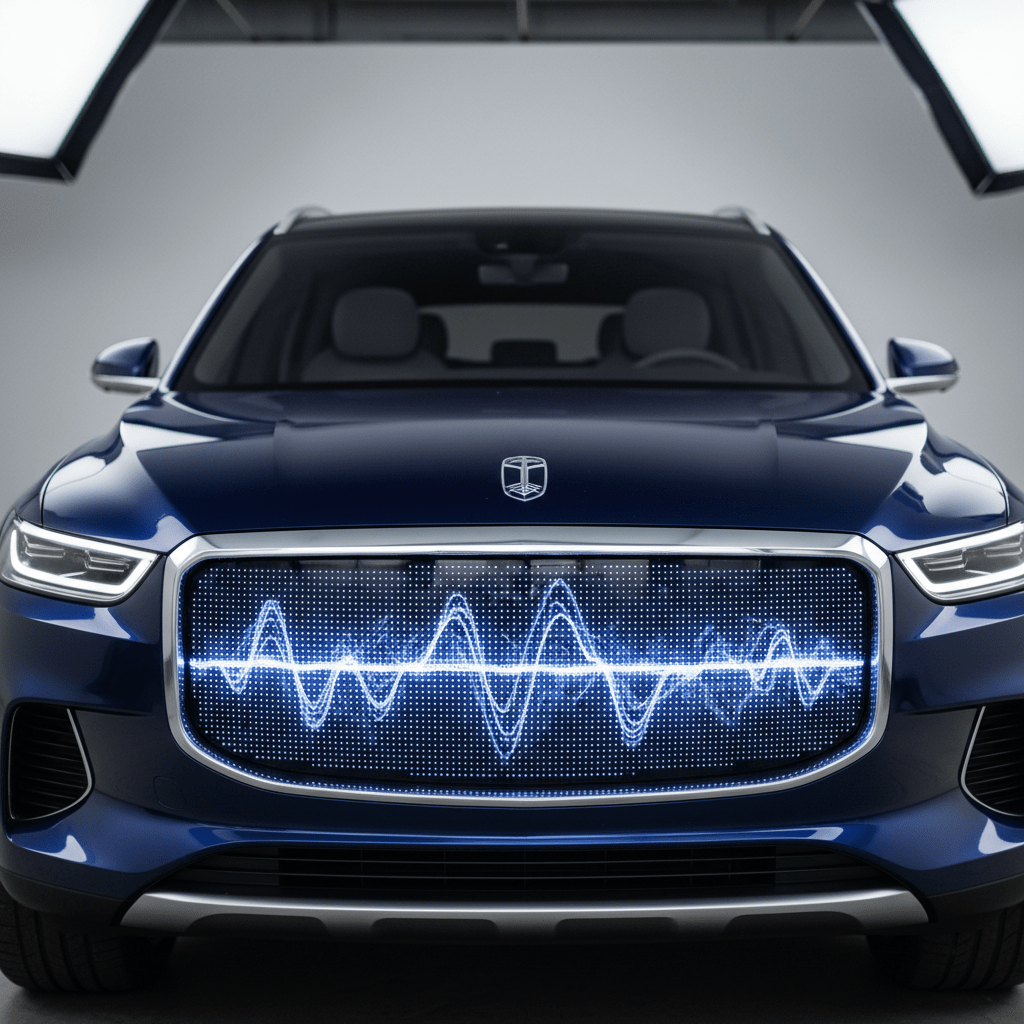 Premium seven seat SUV with programmable LED grille and deep midnight blue finish.