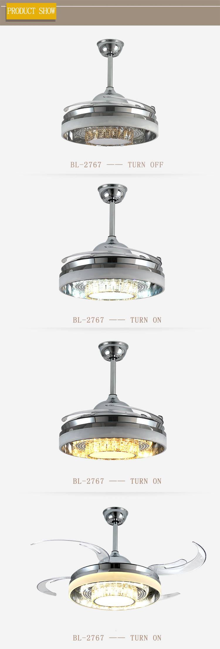 Breezelux Modern luxury Crystal Chandelier  ceiling fan