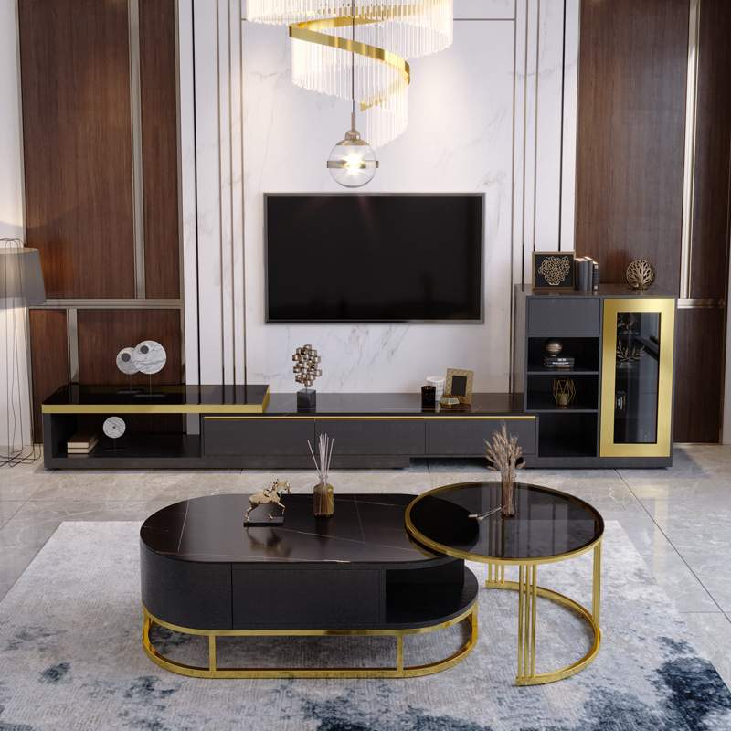 Popular Luxury Modern Black Round Glass Sectional Coffee Table For Living Room Furniture