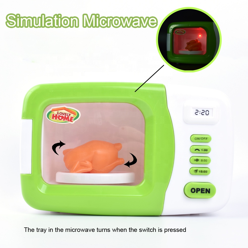 Amazon Hot Sale Role Pretend Play Kitchen Kit B/O Microwave Oven Cooking Toys Set For Kids