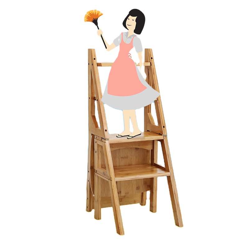 Household Space Folding Stool Back Chair Portable Mobile Ladder Ascend Dual-use Step Stool