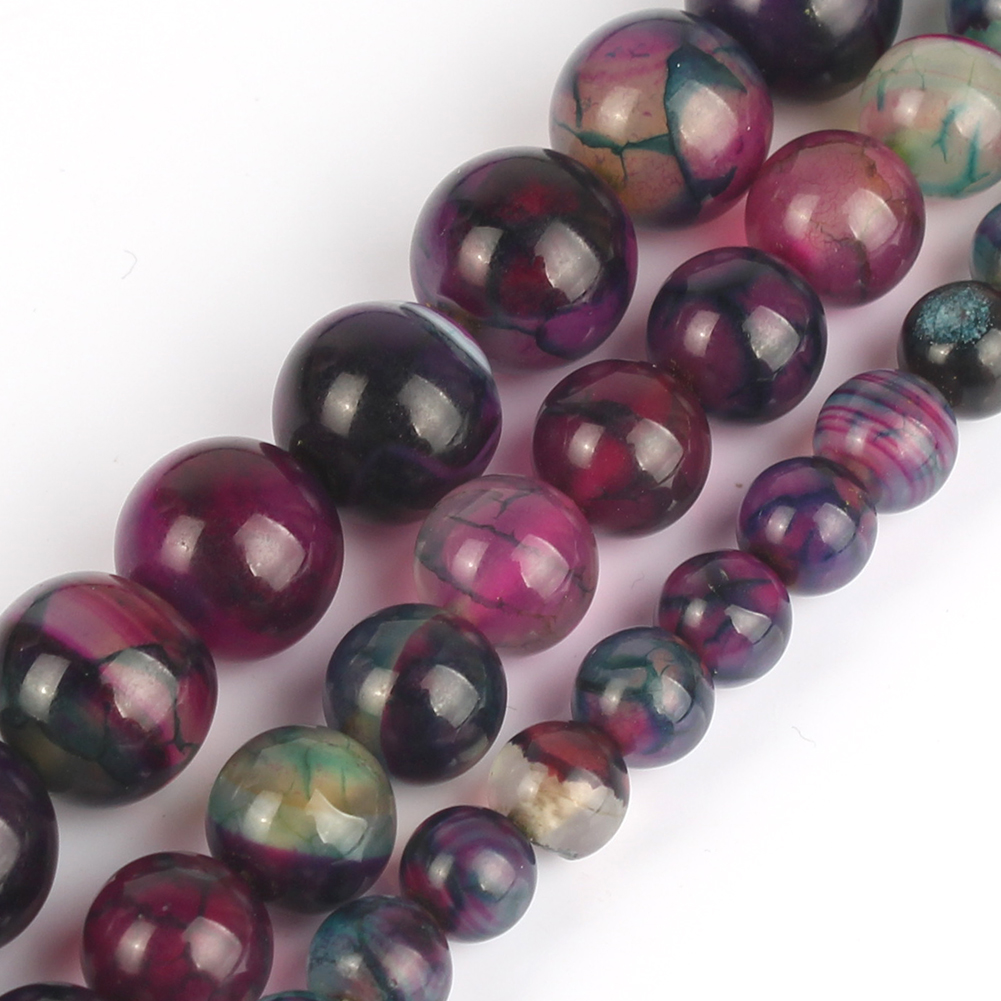 Color de mezcla natural 6//8//10mm Dragón de Fuego Venas Ágata Redondo Gema suelta granos 15/"