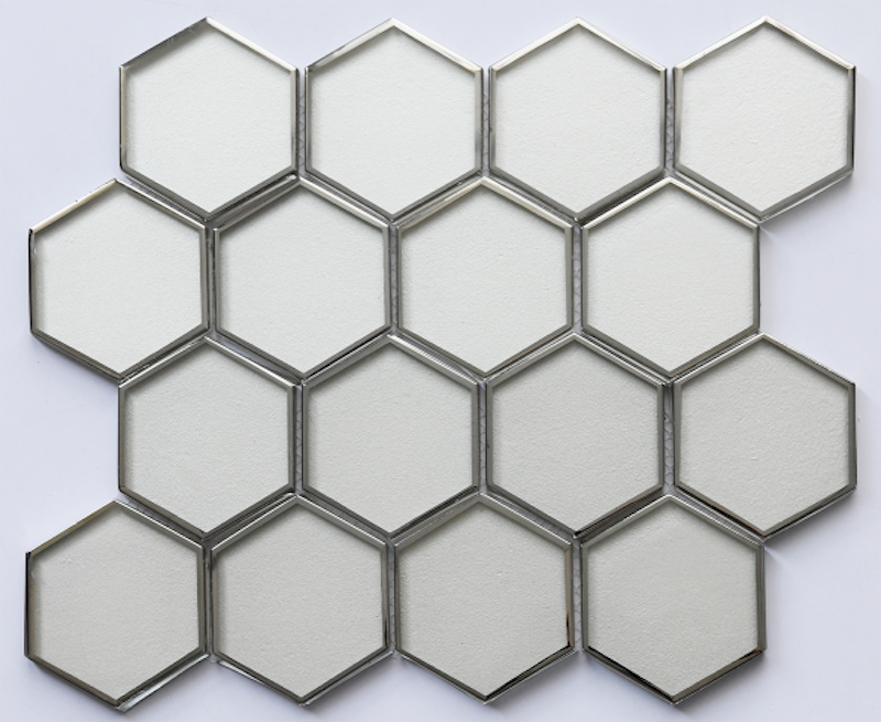 Latest Design Galvanized Hexagonal Glass Mosaic 3D Decorative Tiles Zinc Coated Wall Mosaic