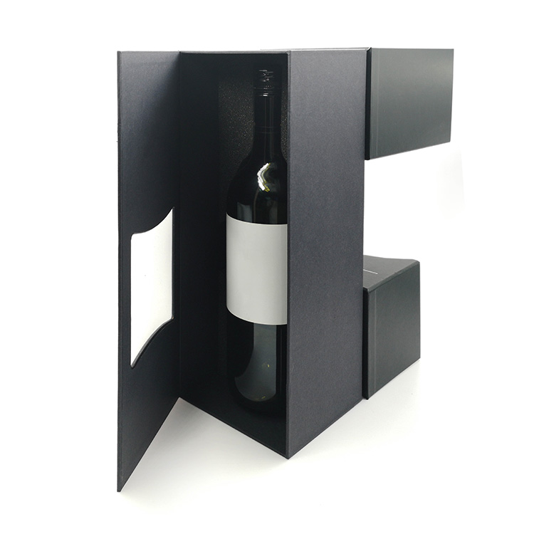 New Design Free Sample Special Paper Flannel Single Black Gift Packing Wine Storage Box