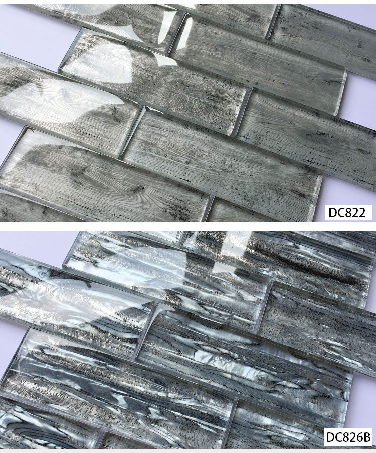 30x30cm Interior Wall  Wood Look Effect Glass Mosaic Tiles for Decoration