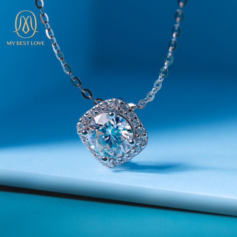 Ladies 925 Sterling Silver Necklace Jewelry White Round DE Color VVS Diamond Moissanite Necklace