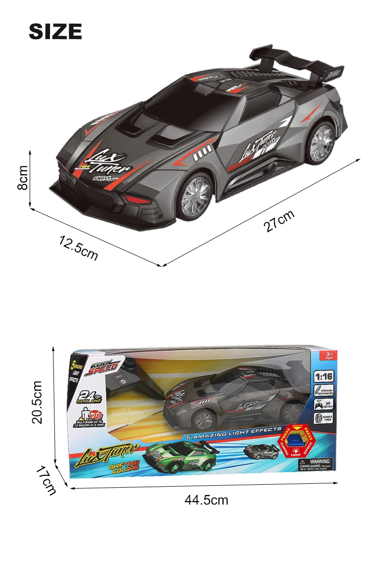 Scale 1:16 2.4Ghz RC Car with Full Body LED Light-Up Color Flashing Mode Remote Control Racer for Kid