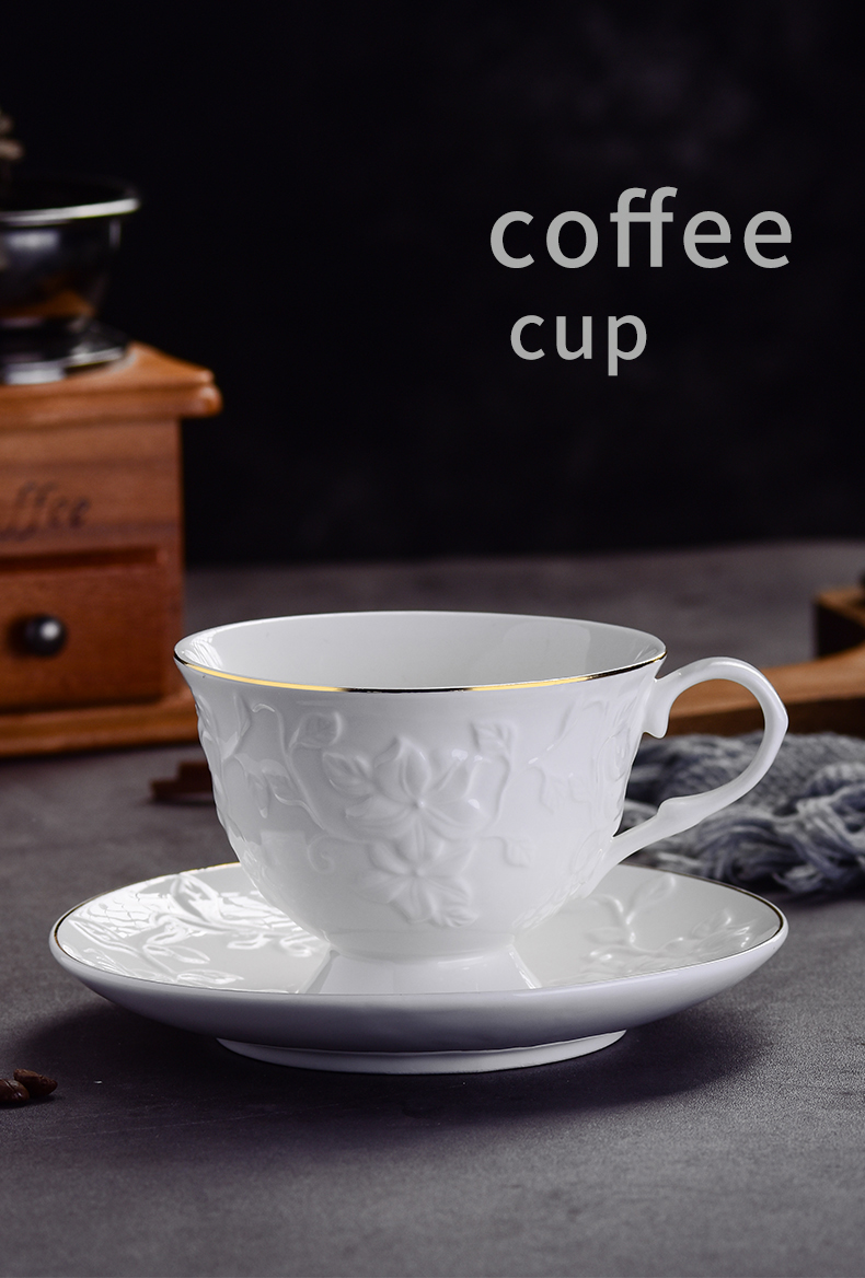 亚马逊的choices新款骨瓷白色压花咖啡杯和带金框的碟子 - buy