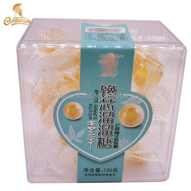 plastic box packaging gummy jelly candy ball filled with jam center