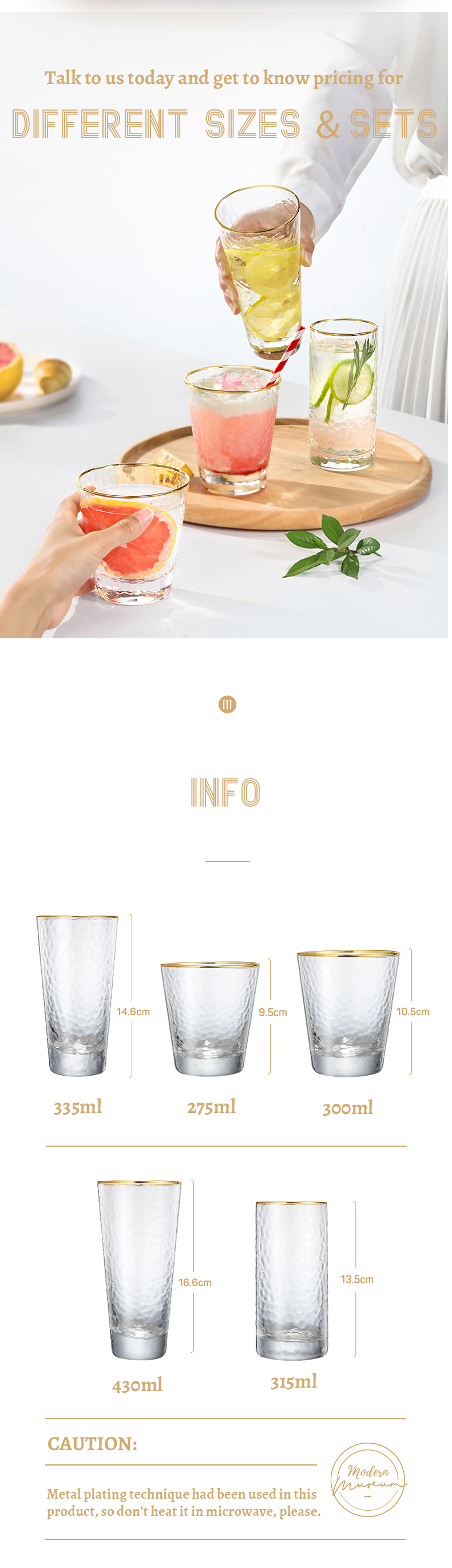 315ML Handmade Promotional Glass Champagne Cup Juice Cup Glassware With Gold Print