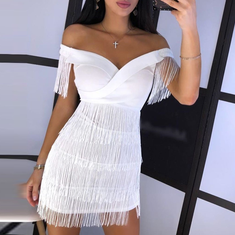 Party Wear Women Sleeveless Bodycon Dress Summer Fringe Tassel White Dresses Party Wear Women Sleeveless Bodycon Dress Summer Fringe Tassel White Dresses