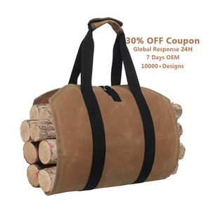 2020 New Design Bestsales Popular Waterproof 16 oz Wet Wax Canvas Firewood Carrier Log Tote Bag with Handle Strap for Outdoor