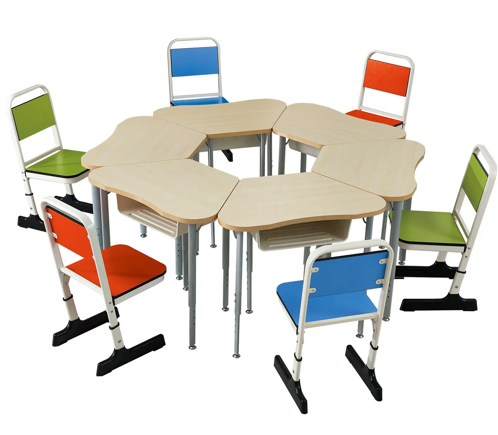 Модульные столы для школы. 005.627 Стол трапециевидный двухместный регулируемый по высоте док 17. Столы трансформеры для школы. Круглые парты.