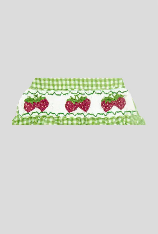 Infant/Toddler Girl Green Gingham Smocked Strawberry Bubble Rompers