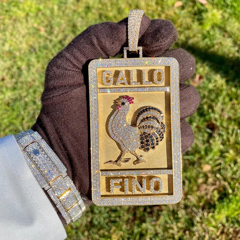 AAA GEMS Custom Made Yellow Gold Huge Size Chicken Diamond Pendant 925 Sterling Silver Pendant for Men