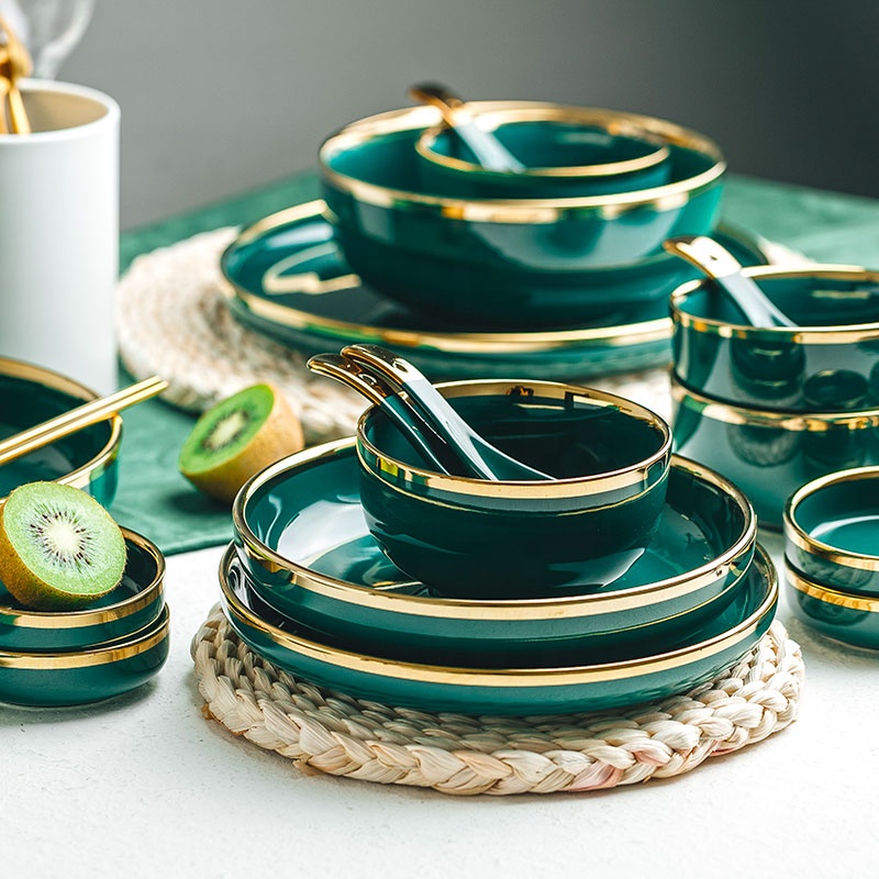 Pottery Dinnerware Handmade Ceramic Lime Green and White Polka Dot Tableware Set for 4-6-8 Housewarming Gift Dinner Set Dinnerware Set