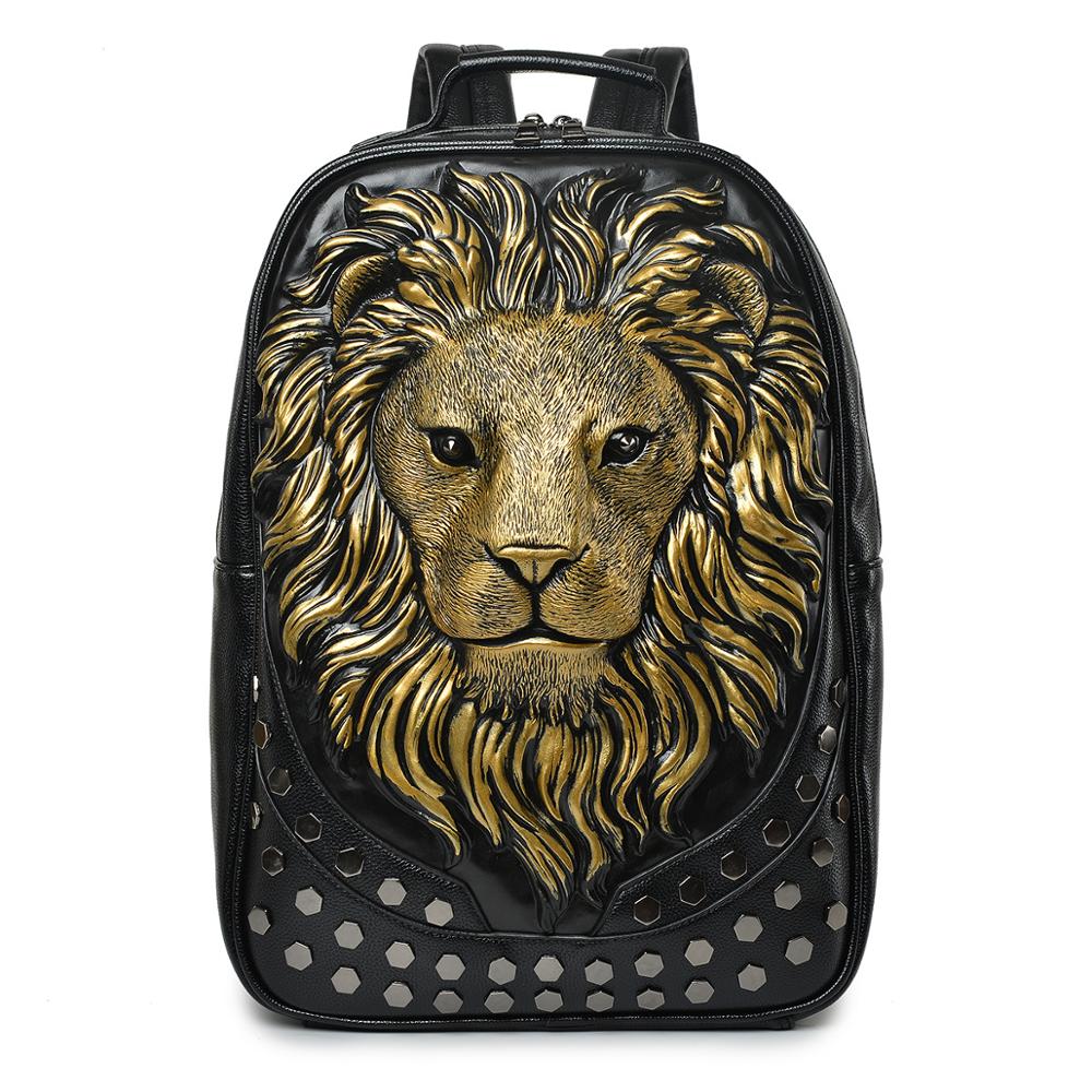Outdoor Student Backpack,Gold 3D PU Leather Cool Backpack 3D Mens Waterproof Laptop Bag