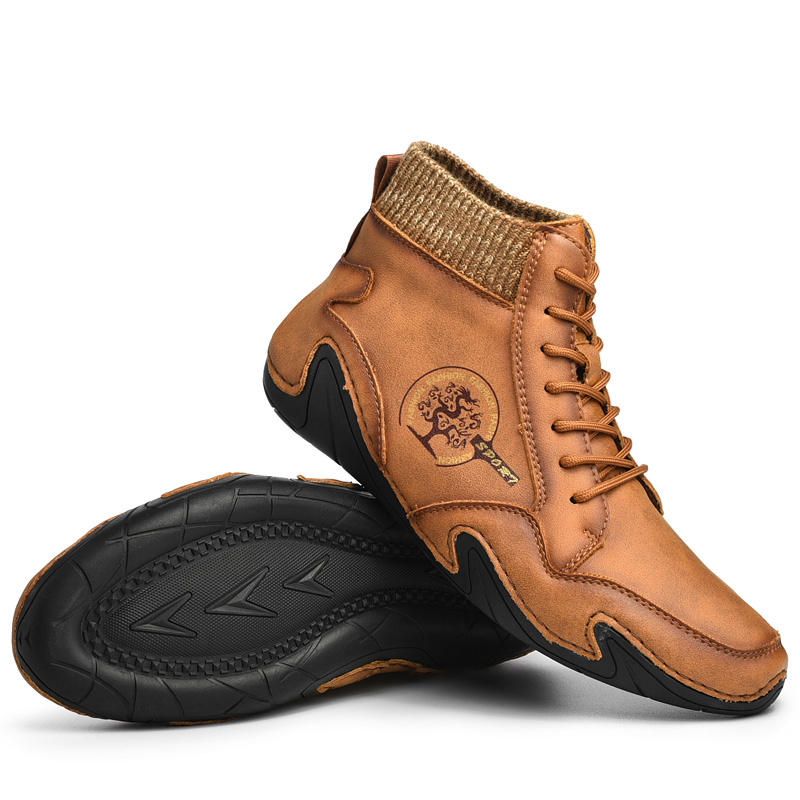 Мужские кожаные ботинки, Зимние очень теплые ботинки на меху, Мужская зимняя повседневная обувь, кроссовки с высоким берцем, водонепроницаемые ботильоны в западном стиле