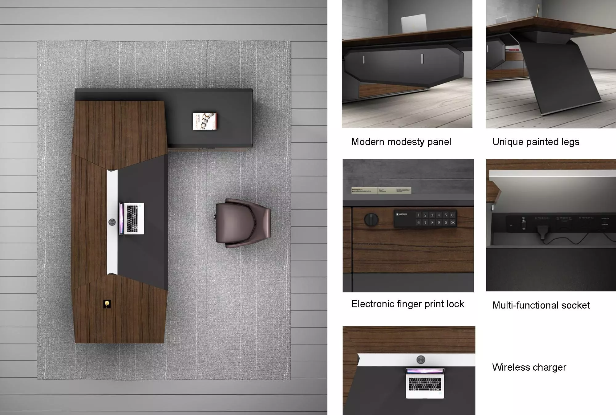 High End Modern General Manager Wood Veneer Luxurious Smart Executive Office Desk Furniture For New Building