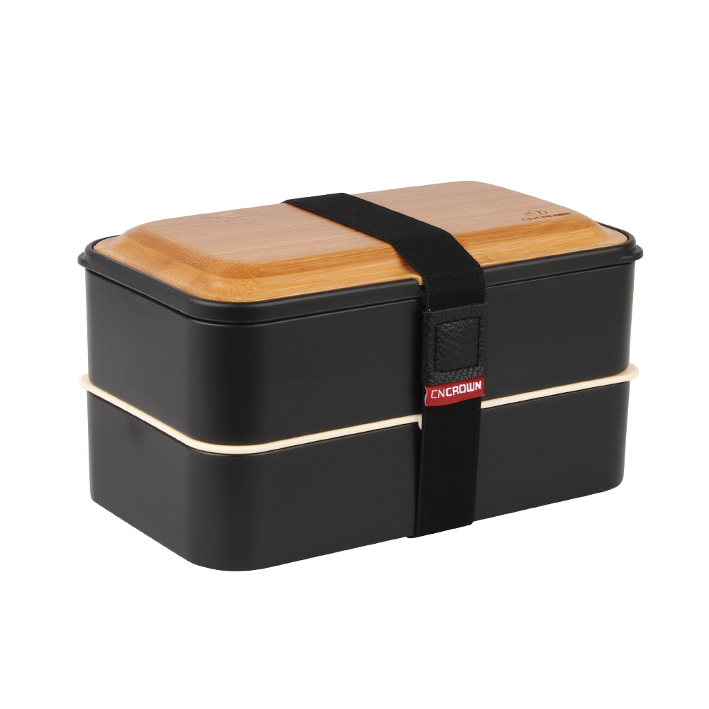 Экологичная герметичная прямоугольная двухслойная коробка для микроволновой печи с логотипом на заказ, коробка bentolunch с бамбуковой коробкой, набор столовых приборов