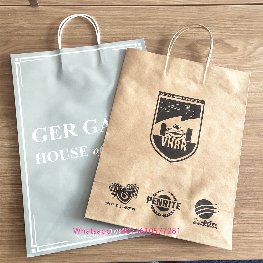white kraft paper bag custom print shopping bag with handles