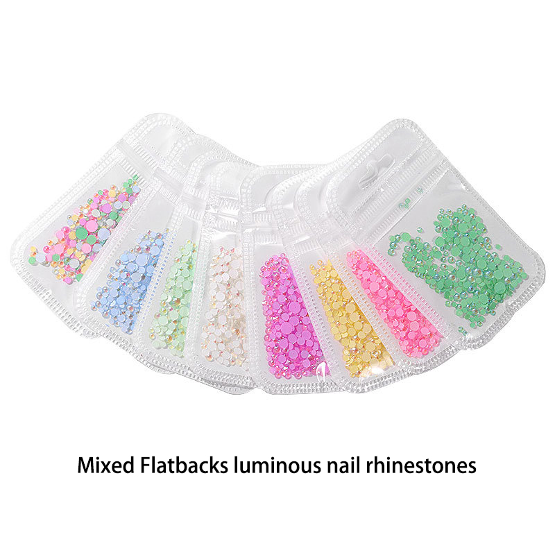 Разные размеры светящиеся Стразы для ногтей круглые плоские неоновые Стразы стеклянный камень 3D Подвески для ногтей украшение
