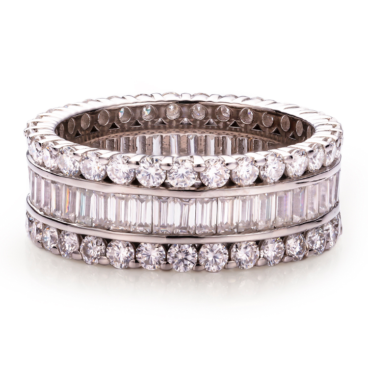 AAA Gems Luxury Mens Solid Gold Diamond Ring Hip hop Style Silver/14K / 18k Fully Crushed Out Moissanite Baguette Eternity Rings