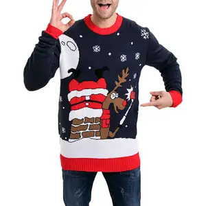 Xmas Jumper Ugly Sweater Low MOQ Made In China Xmas Knitwear High Quality Custom Made Ugly Pullover Christmas Sweater Santa Claus Jumper