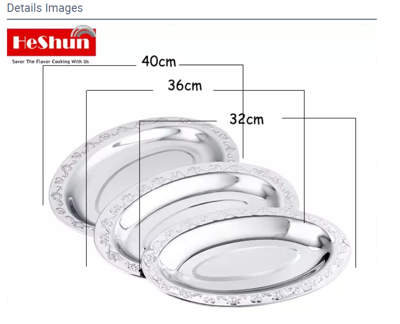 Stainless Steel Plate Embossing Process Oval Fish Plate Cheap Charger Plate