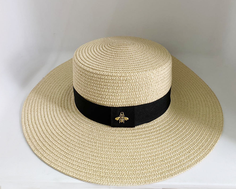 Stock wholesale lady bee boater straw sun hat Flat top straw hat supplier