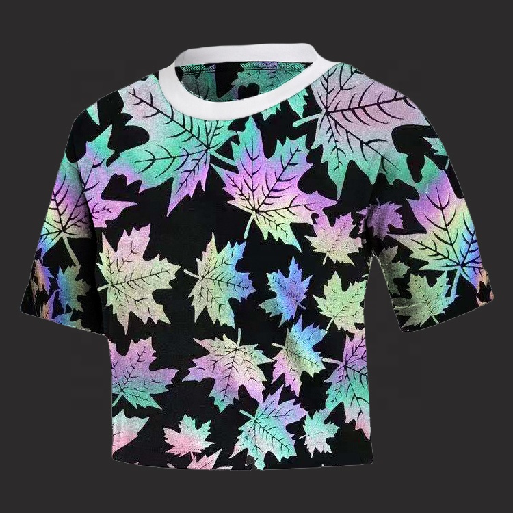 Профессиональный Oem дизайнерский Забавный светящийся в темноте Радужный светоотражающий принт летний короткий топ с круглым вырезом Женская футболка